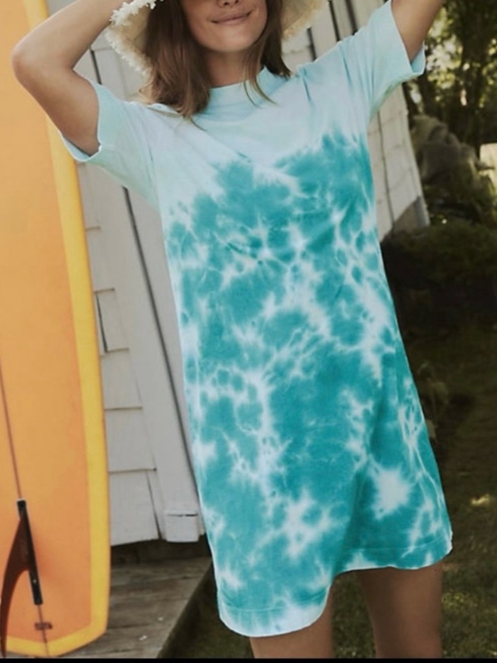 Anthropologie T.La Blue-Green Mock Neck Tie Dye T-Shirt Dress